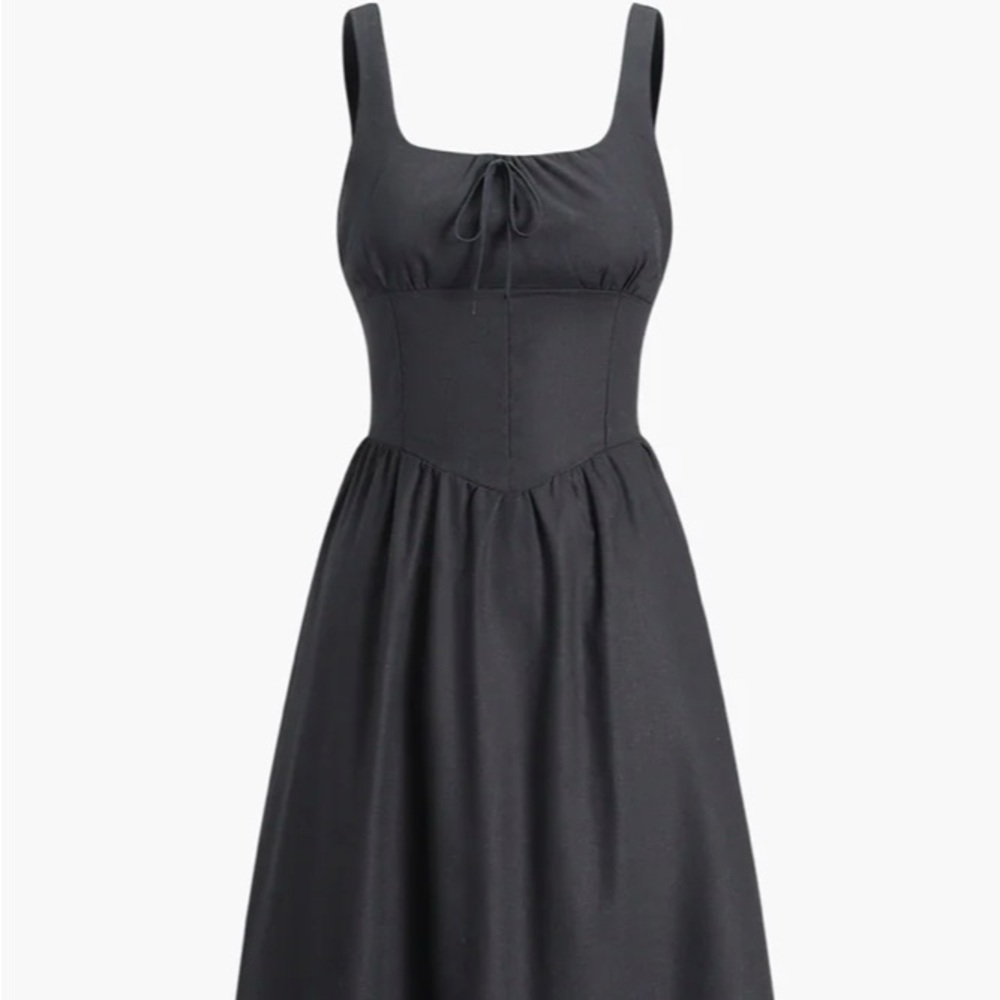 BRAND NEW NEVER WORN BLACK COTTON AND LINEN KNOTTED CAMI MIDI DRESS